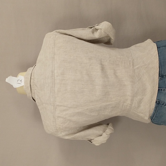 Natural 100% Linen Short Tie Front Top Sexy Safari Neutral Shirt 41" Bust MrkLg - Picture 13 of 13